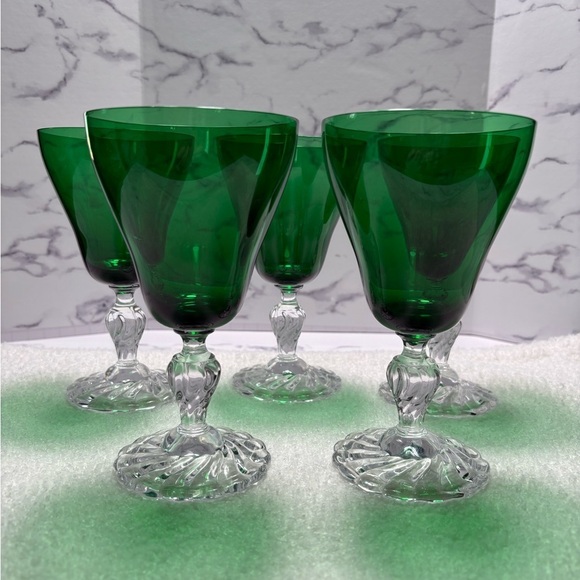 Fostoria Other - Colonial Dame Green Goblet by Fostoria-Set of 5-Preowned, Excellent Condition